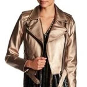Women's Romeo & Juliet‎ Bronze Metallic Faux Leather Jacket Coat Size Medium